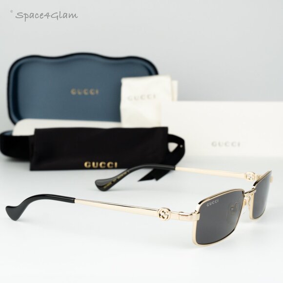 Gucci Women Sunglasses Gold Grey Rectangle GG1600S 001 BRAND NEW main image 7